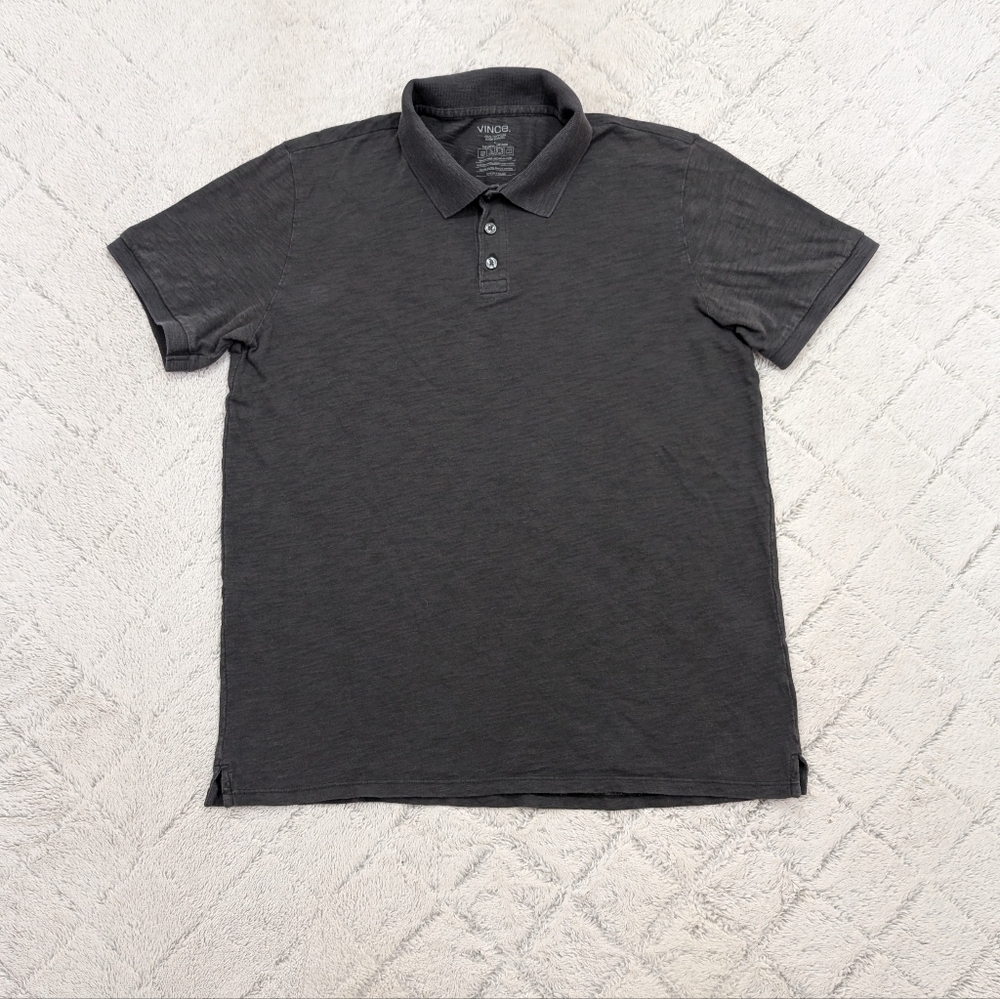 Vince Shirt Mens L Gray Polo Classic Slub Knit Pima Cotton Short Sleeve Casual